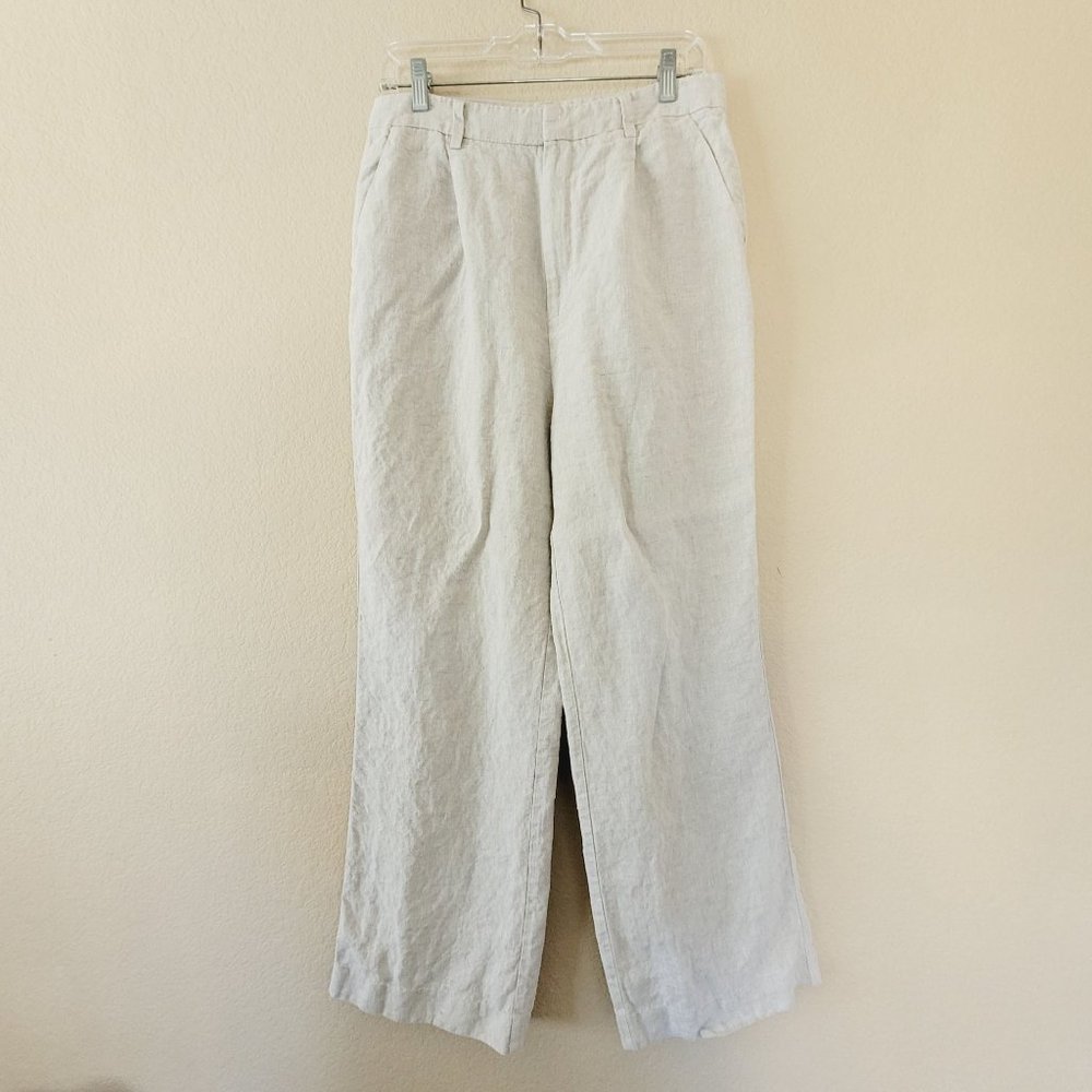 Reformation Womens Linen Pants Wide Leg Oatmeal High Rise Lightweight Pockets